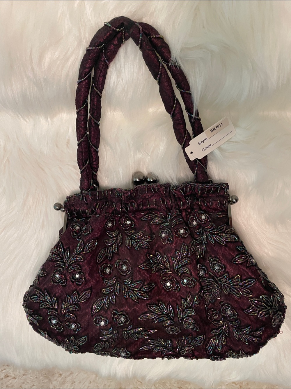 Vintage NWT Beaded Floral Kiss-Lock Handbag | Statement Evening Purse